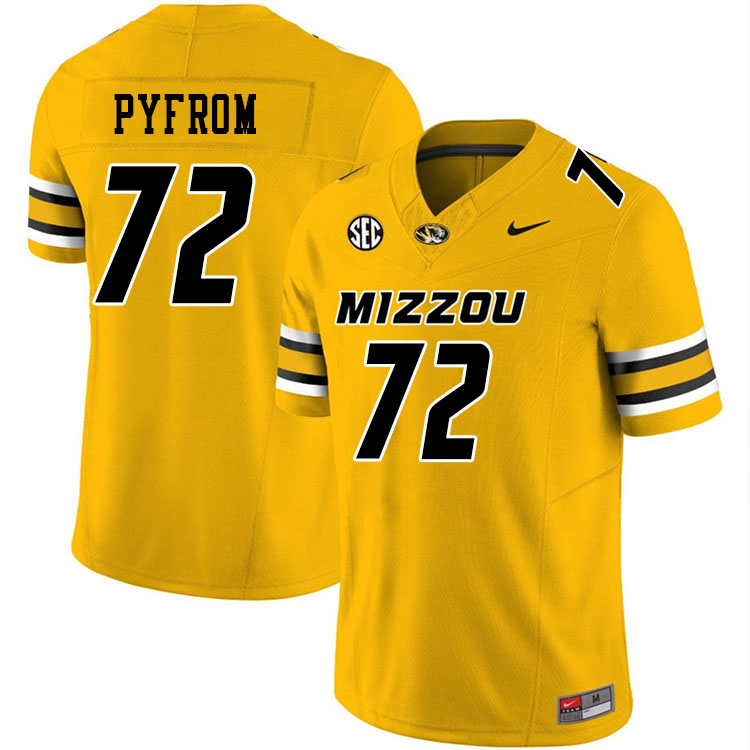 Men #72 Caleb Pyfrom Missouri Tigers College Football Jerseys Stitched-Gold